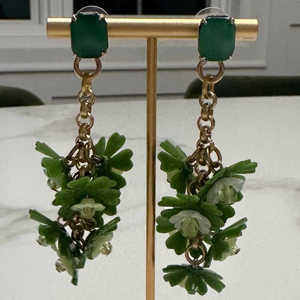 DANNY POLLAK - Statement Green Garden Botanical Cluster Drop Earrings